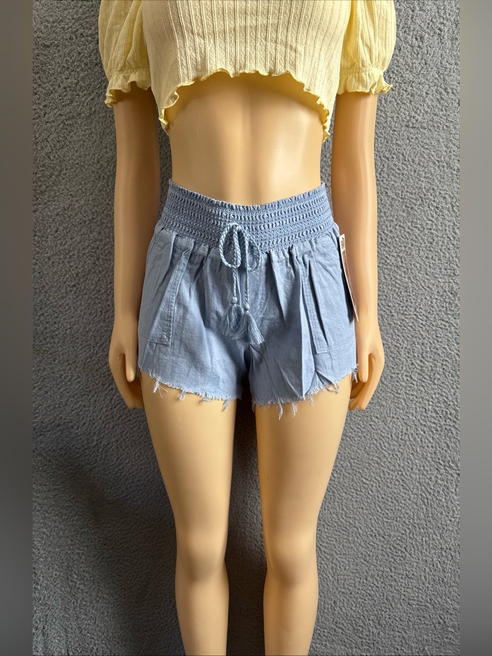 Rewash Brand Blue High-Waisted Shorts Smocked Waistband Pockets Women S NWT